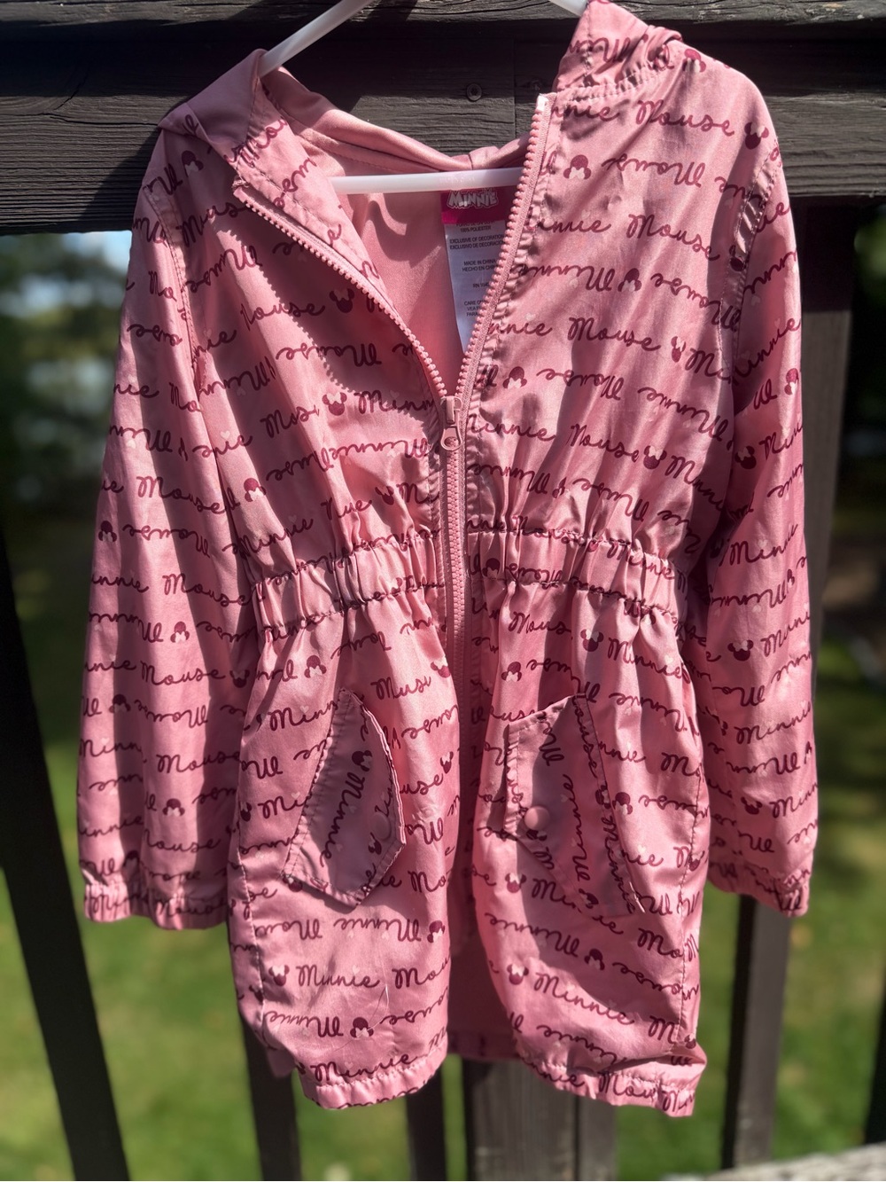 Disney Pink Minnie Mouse Hooded Windbreaker Raincoat with Script Print